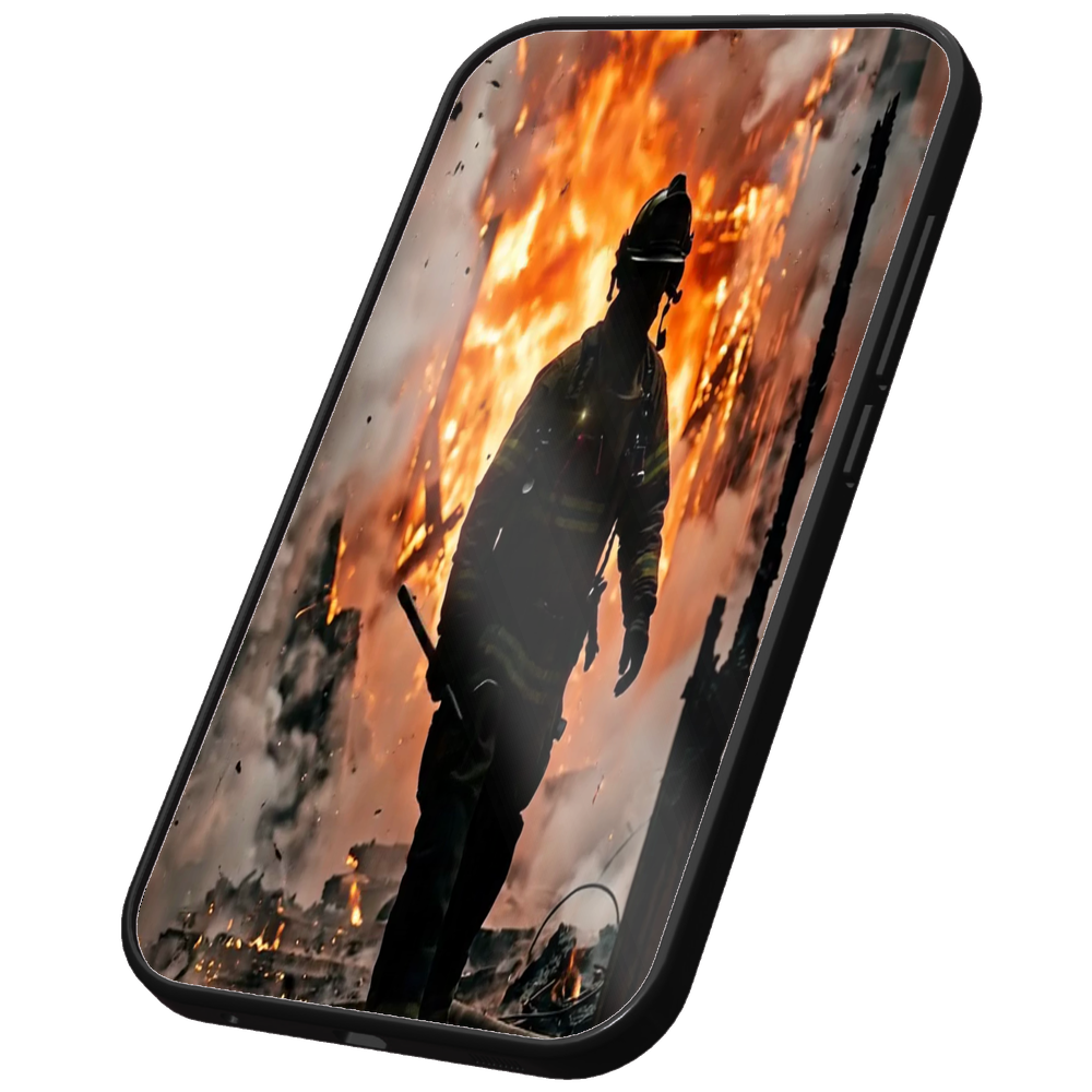Firefighter UGC video shown inside a floating phone