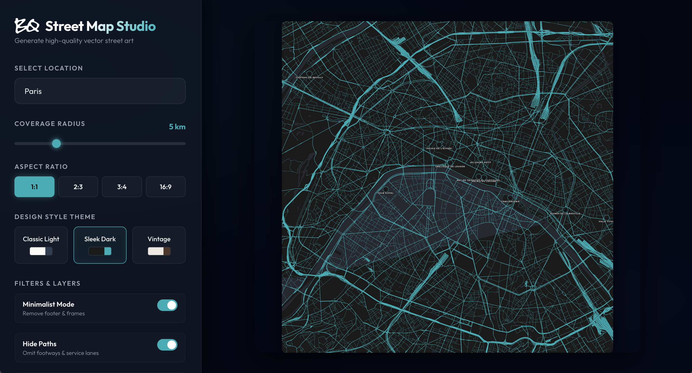Street Map Artwork Generator interface