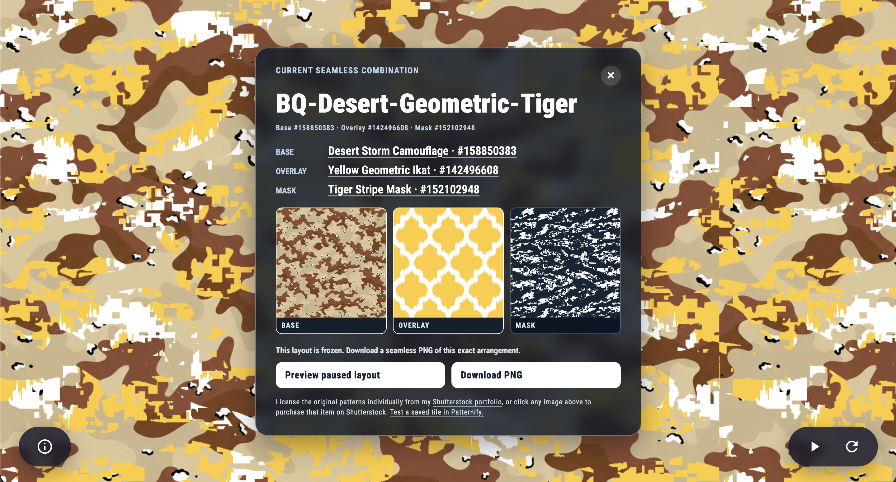 Stuckmotion seamless pattern combination with three pattern thumbnails